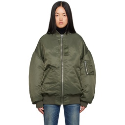 Green Zip Out Down Bomber Jacket 232021F058001