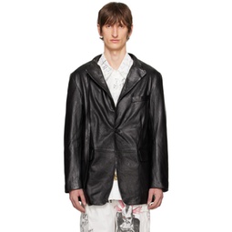 Black Belt Collar Leather Jacket 241021M181000