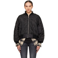 Black Quilted Bomber Jacket 241021F058000