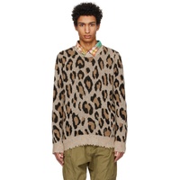 Beige & Brown Leopard Sweater 231021M201009
