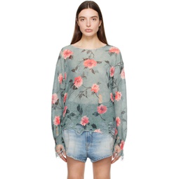 Blue Floral Sweater 241021F096005