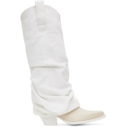 White & Off-White Mid Cowboy Denim Sleeve Boots 241021F115000