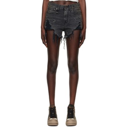 Black Shredded Slouch Shorts 231021F088000