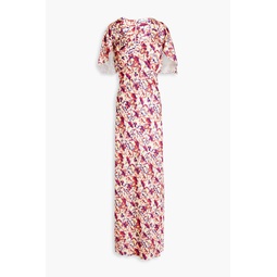 Ruffled floral-print satin maxi dress