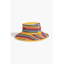 Canvas-trimmed striped crocheted bucket hat
