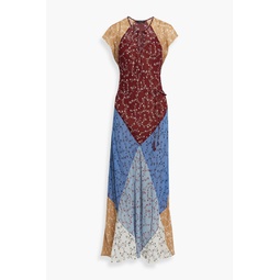 Color-block floral-print chiffon maxi dress