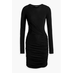 Holly wrap-effect ruched stretch-jersey mini dress