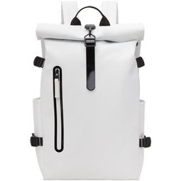 White Rolltop Contrast Large Backpack 241524M166006