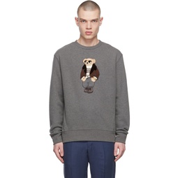 Grey Fleece Bear Patch Sweatshirt 221261M201002