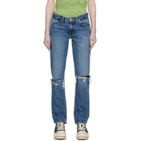 Blue 70s Low Rise Straight Jeans 231800F069009
