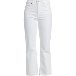 women crop boot cut 70s denim high rise jeans in white