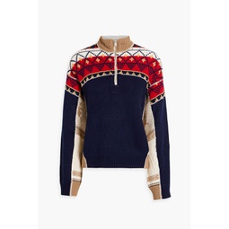 80s patchwork-effect Fair Isle knitted half-zip sweater