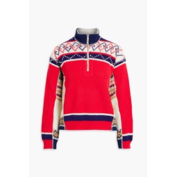 80s patchwork-effect Fair Isle knitted half-zip sweater
