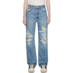 Blue High-Rise Loose Jeans 231800F069015