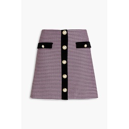 Basinger velvet-trimmed houndstooth tweed mini skirt