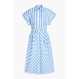 Mimi belted striped cotton-blend poplin midi shirt dress