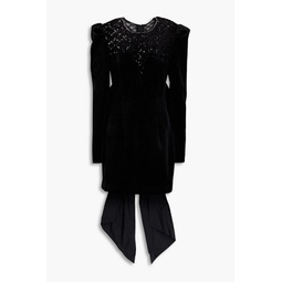 Onyx embellished tulle and velvet mini dress