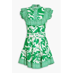 Ruffled printed linen-blend mini dress