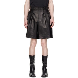 Black Pleated Leather Shorts 241775M193000