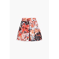 Pleated printed faille mini skirt