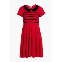 Bow-detailed striped ribbed wool mini dress