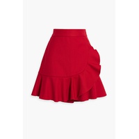 Wrap-effect ruffled twill mini skirt
