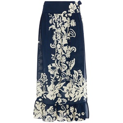 Ruffled printed silk crepe de chine midi wrap skirt