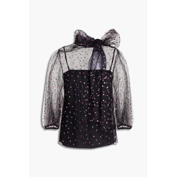 Pussy-bow glittered tulle blouse