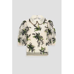 Organza-trimmed embroidered point desprit blouse
