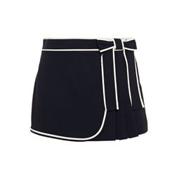Bow-embellished pleated crepe shorts