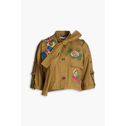 Pussy-bow embroidered cotton-twill jacket