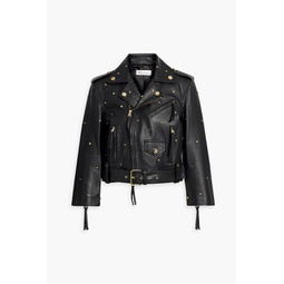 Cropped studded leather biker jacket