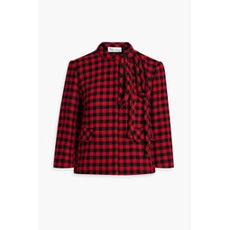 Bow-detailed gingham wool-blend jacket
