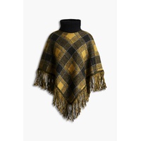 Fringed checked knitted poncho