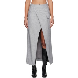 Gray Wrap Maxi Skirt 241985F093001