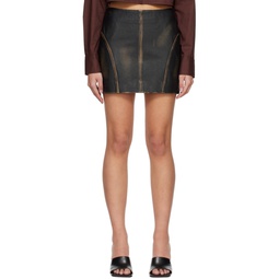 Black Washed Leather Miniskirt 231985F090004