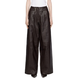 Brown Wide Eyelet Leather Trousers 232985F087014