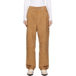 Tan Straight Leather Trousers 232985F087015