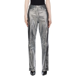 Black   Silver Striped Leather Pants 232985F084002