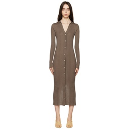Taupe Buttoned Midi Dress 222985F054020