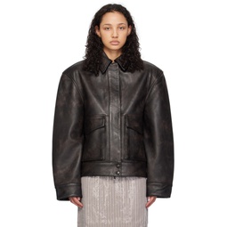 Brown V Shaped Leather Jacket 241985F064006