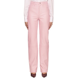 Pink Straight Leather Pants 231985F087001