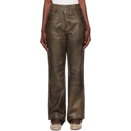 Brown Leather Pants 232985F087008