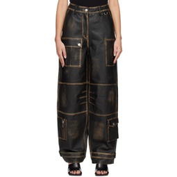 Black Washed Leather Pants 231985F087004