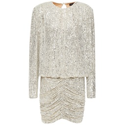 Flynn ruched sequined tulle mini dress