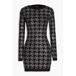 Leanna embellished houndstooth cotton and cashmere-blend mini dress