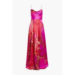 Gracie printed stretch-silk satin gown