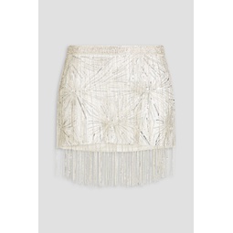 Beatrix fringed embellished crepe mini skirt