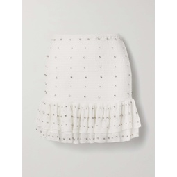 RETROFETE Lucille crystal-embellished shirred silk-crepon mini skirt