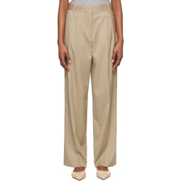 Beige Pleated Trousers 241144F087035